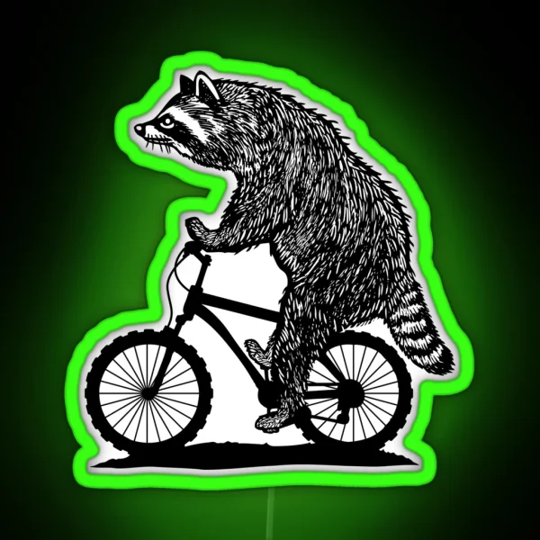 Racoon On A Bike Led Funny Cycling Racoon Cyclist Tee RGB Neon Sign