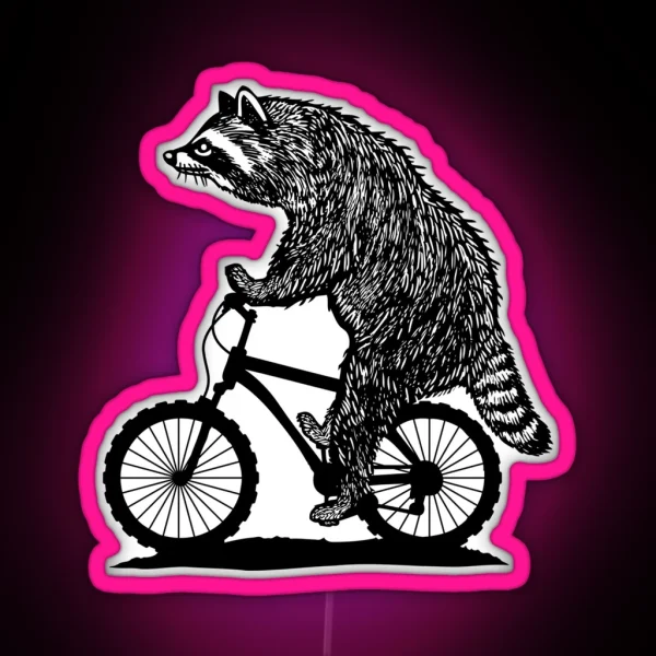 Racoon On A Bike Led Funny Cycling Racoon Cyclist Tee RGB Neon Sign
