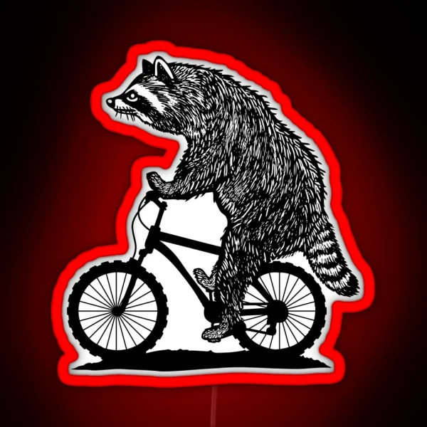 Racoon On A Bike Led Funny Cycling Racoon Cyclist Tee RGB Neon Sign