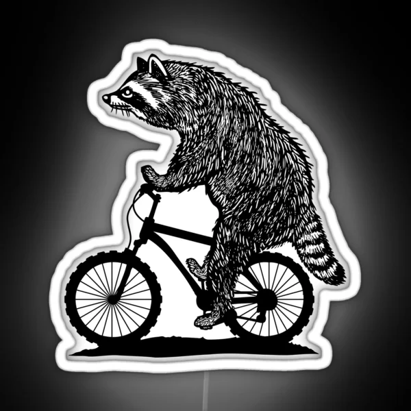 Racoon On A Bike Led Funny Cycling Racoon Cyclist Tee RGB Neon Sign