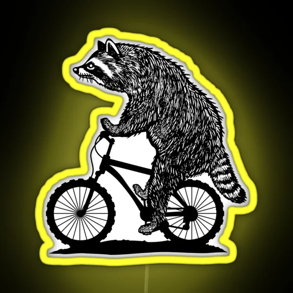 Racoon On A Bike Led Funny Cycling Racoon Cyclist Tee RGB Neon Sign