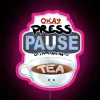 neon sign displaying RageQuit Tea Break in vibrant RGB colors with pink neon glow.
