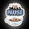 'RageQuit Tea Break neon sign in RGB colors, white.'