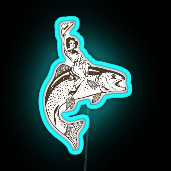 Rainbow Cowgirl Trout Rodeo RGB Neon Sign