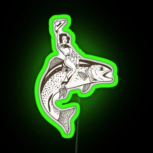 Rainbow Cowgirl Trout Rodeo RGB Neon Sign