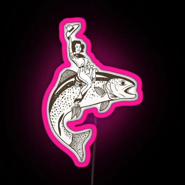 Rainbow Cowgirl Trout Rodeo RGB Neon Sign
