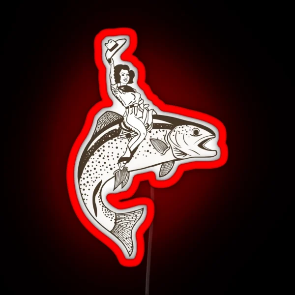 Rainbow Cowgirl Trout Rodeo RGB Neon Sign