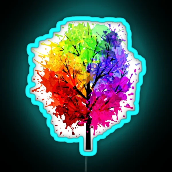 Rainbow Tree With Colour Splats RGB Neon Sign