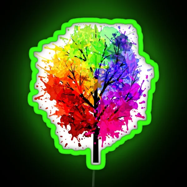 Rainbow Tree With Colour Splats RGB Neon Sign