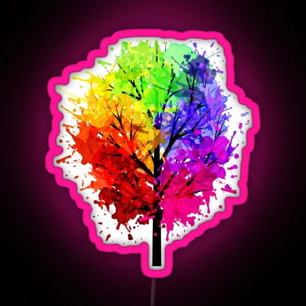 Rainbow Tree With Colour Splats RGB Neon Sign