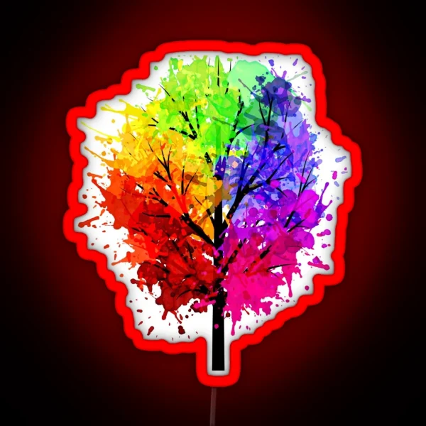 Rainbow Tree With Colour Splats RGB Neon Sign
