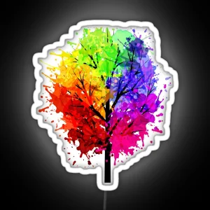 Rainbow Tree With Colour Splats RGB Neon Sign