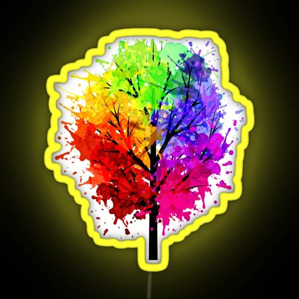 Rainbow Tree With Colour Splats RGB Neon Sign