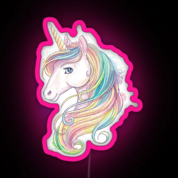 Rainbow Unicorn In Watercolor RGB Neon Sign
