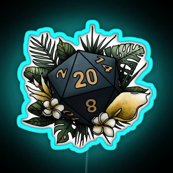 Rainforest D20 Tabletop Gaming Dice RGB Neon Sign