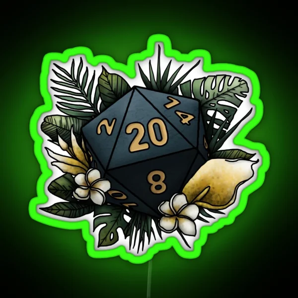 Rainforest D20 Tabletop Gaming Dice RGB Neon Sign