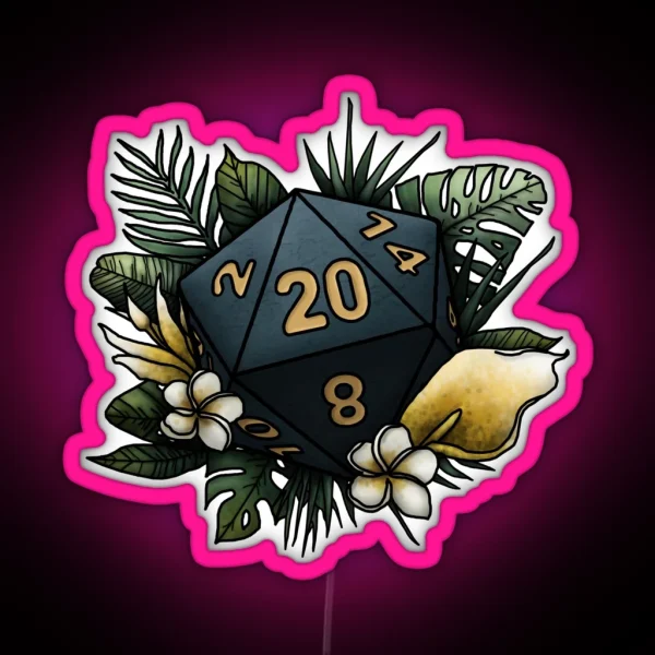 Rainforest D20 Tabletop Gaming Dice RGB Neon Sign