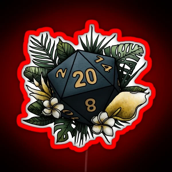 Rainforest D20 Tabletop Gaming Dice RGB Neon Sign