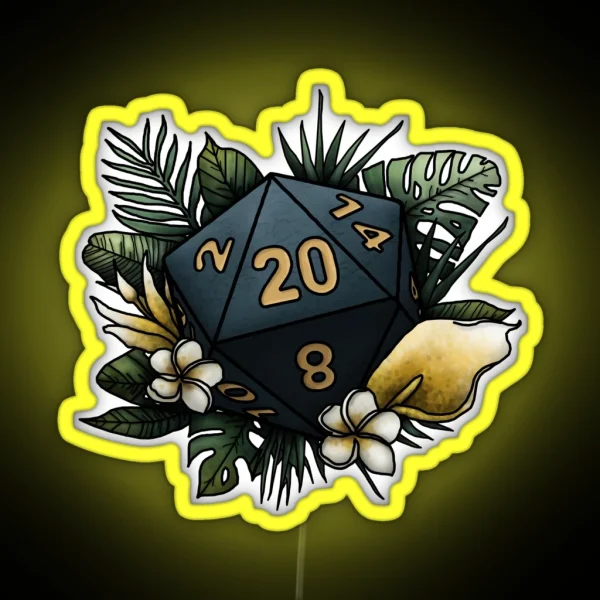 Rainforest D20 Tabletop Gaming Dice RGB Neon Sign