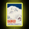 Rainier National Park Washington State USA Travel Decal RGB Neon Sign in Vibrant Yellow.