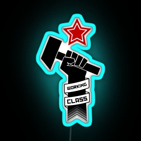 Raised Fist Of Protest Working Class RGB Neon Sign
