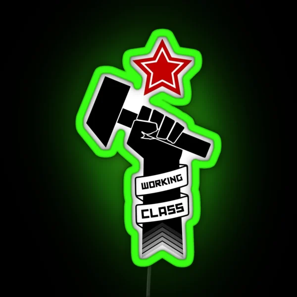 Raised Fist Of Protest Working Class RGB Neon Sign