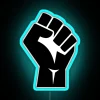 A raised fist neon RGB sign in blue