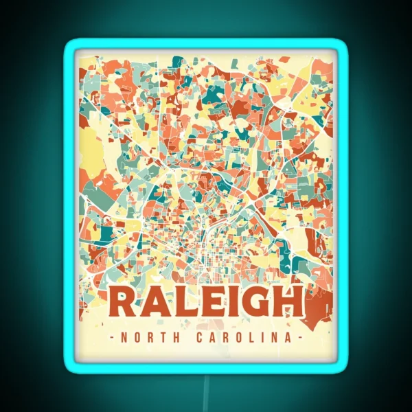 Raleigh Map In Mosaic Colors RGB Neon Sign