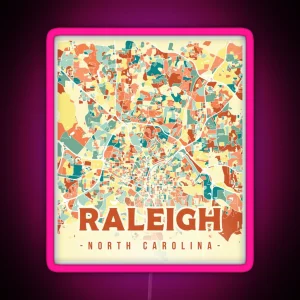 Raleigh Map In Mosaic Colors RGB Neon Sign