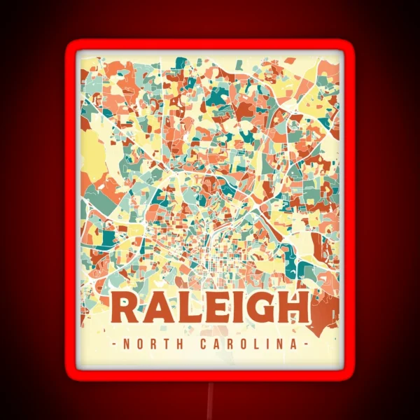Raleigh Map In Mosaic Colors RGB Neon Sign