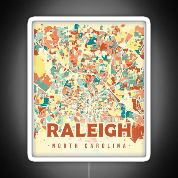 Raleigh Map In Mosaic Colors RGB Neon Sign