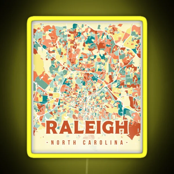 Raleigh Map In Mosaic Colors RGB Neon Sign