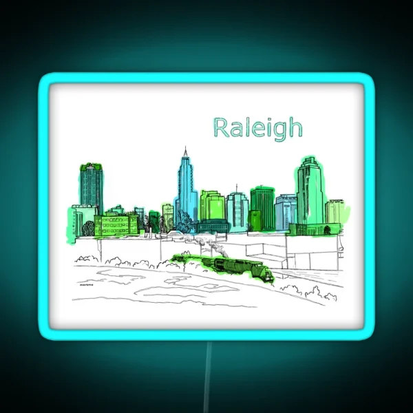 Raleigh NC Downtown Ink Drawing RGB Neon Sign