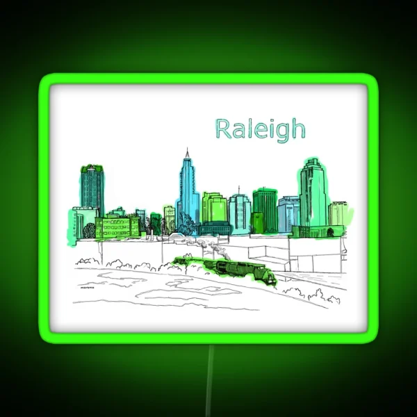 Raleigh NC Downtown Ink Drawing RGB Neon Sign