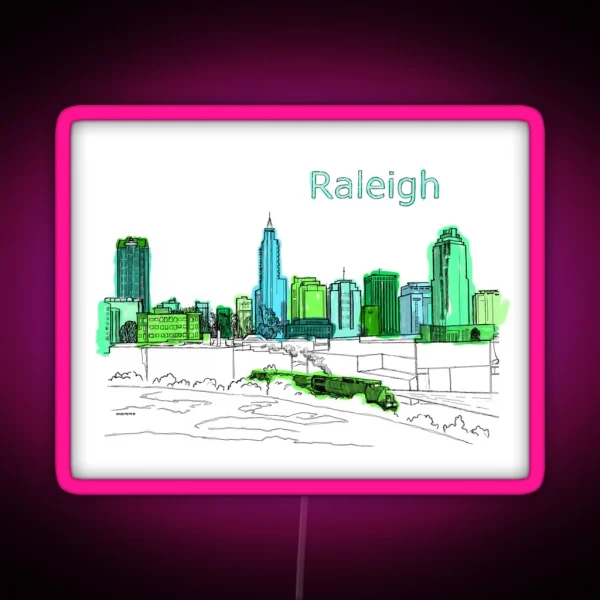 Raleigh NC Downtown Ink Drawing RGB Neon Sign