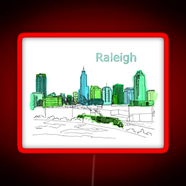 Raleigh NC Downtown Ink Drawing RGB Neon Sign
