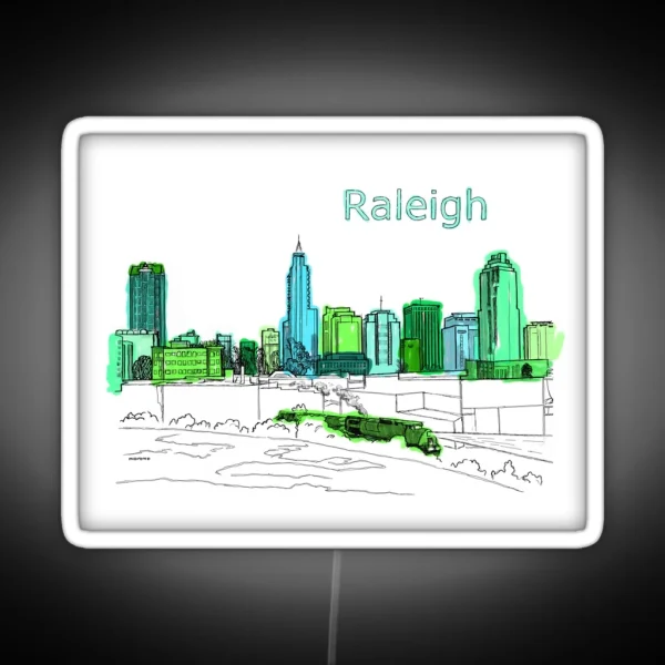 Raleigh NC Downtown Ink Drawing RGB Neon Sign