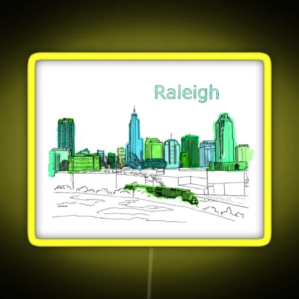 Raleigh NC Downtown Ink Drawing RGB Neon Sign