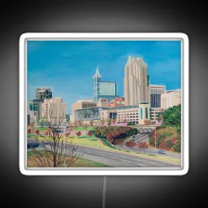 Raleigh NC Downtown Skyline Acrylic Painting RGB Neon Sign