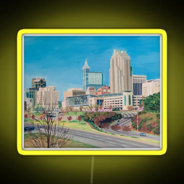 Raleigh NC Downtown Skyline Acrylic Painting RGB Neon Sign