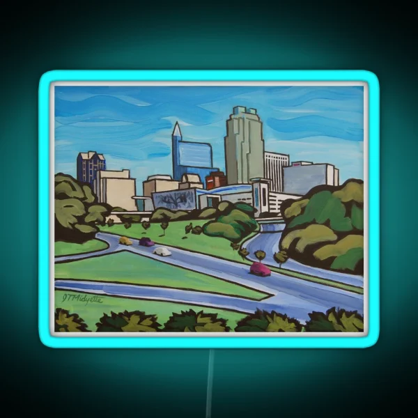 Raleigh NC Skyline Whimsical Cartoon RGB Neon Sign
