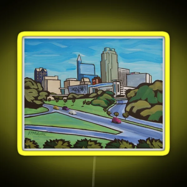 Raleigh NC Skyline Whimsical Cartoon RGB Neon Sign