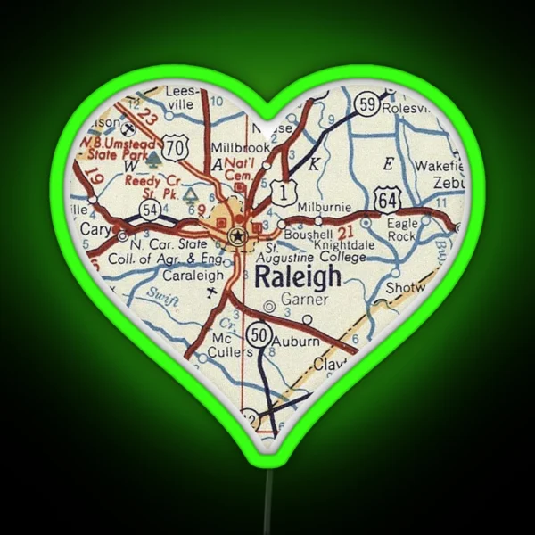Raleigh NC Vintage Map RGB Neon Sign