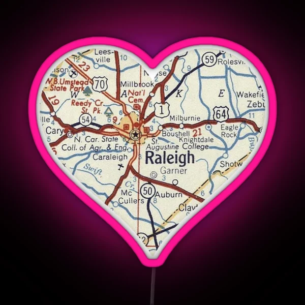 Raleigh NC Vintage Map RGB Neon Sign