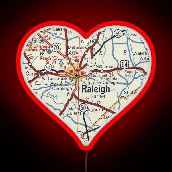Raleigh NC Vintage Map RGB Neon Sign