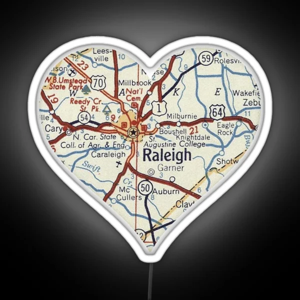 Raleigh NC Vintage Map RGB Neon Sign