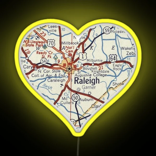 Raleigh NC Vintage Map RGB Neon Sign