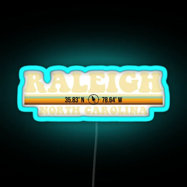 Raleigh North Carolina Coordinates RGB Neon Sign