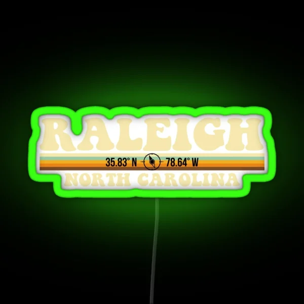 Raleigh North Carolina Coordinates RGB Neon Sign