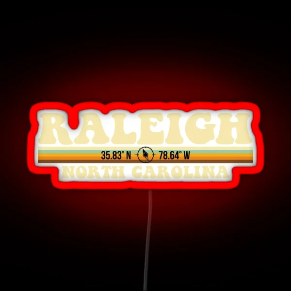 Raleigh North Carolina Coordinates RGB Neon Sign